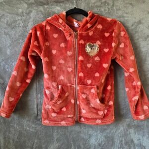 Real Love Pink Heart Zip Up Hoodie Sequin Heart Accent - Size 10/12